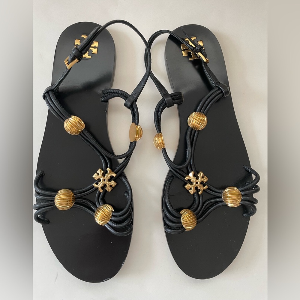 Tory Burch Capri  Black and Gold Sandals
